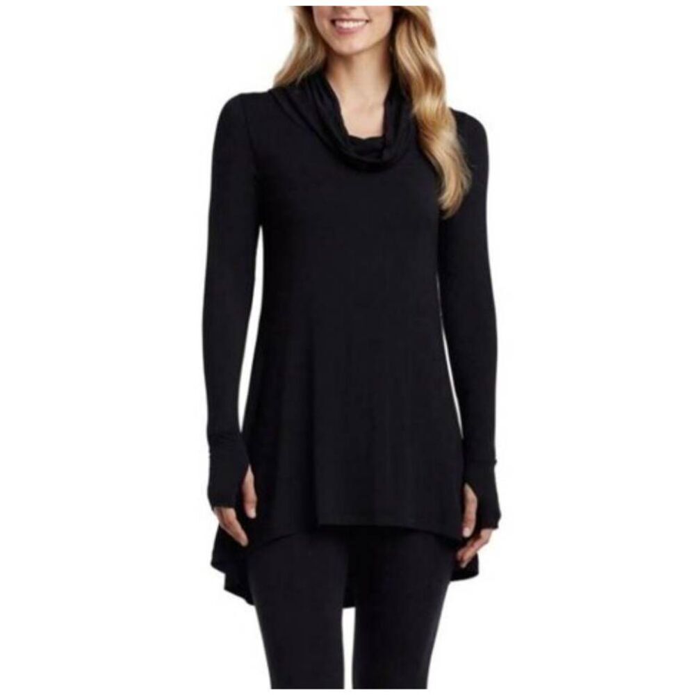 Cuddl Duds Black modal cowl neck long sleeve tunic top XS thumbholes